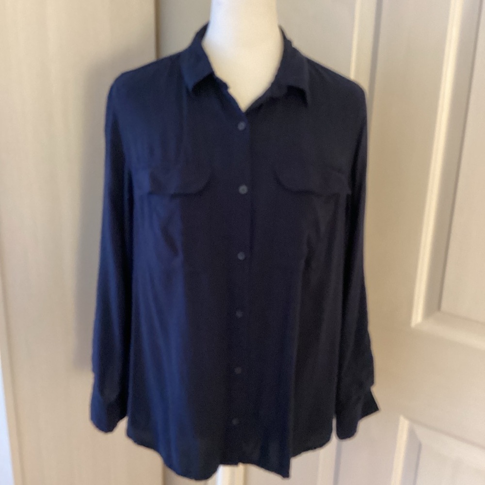 Simply Styled Sears Dark Blue Women's Button-Down Shirt Sz M